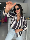 Stripes Printed Black Blouse