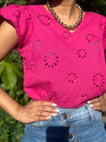 Fuchsia Lace Ruffles Blouse