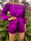 Purple Satin Cargo Romper