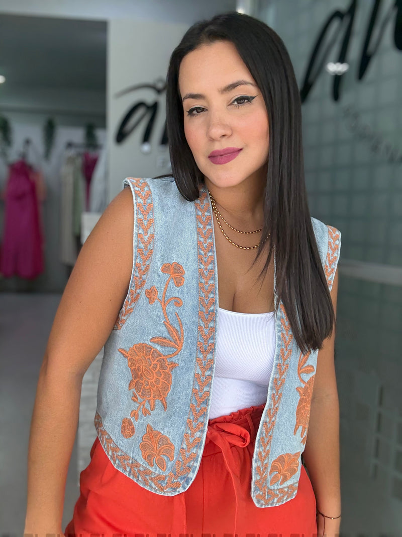 Embroidery Denim Vest