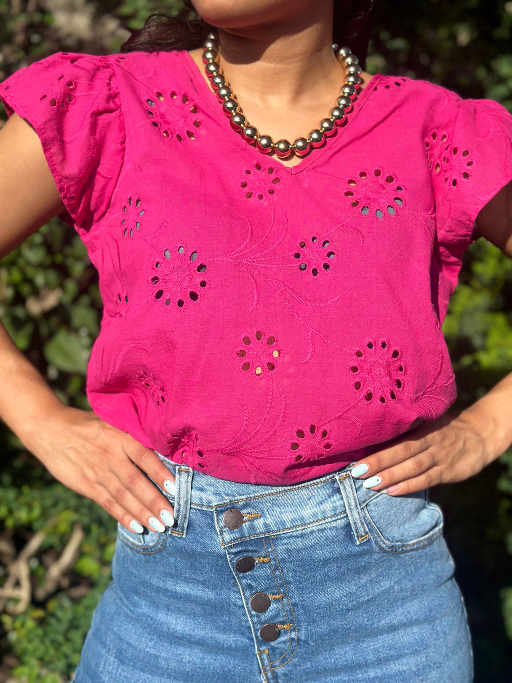 Fuchsia Lace Ruffles Blouse