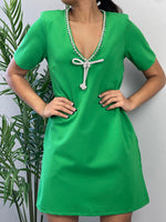 Rhinestones Bow Green Dress