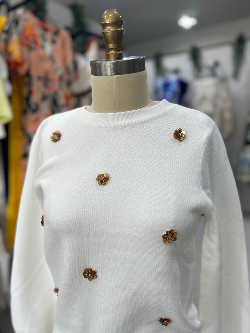 White Flowers Sweater