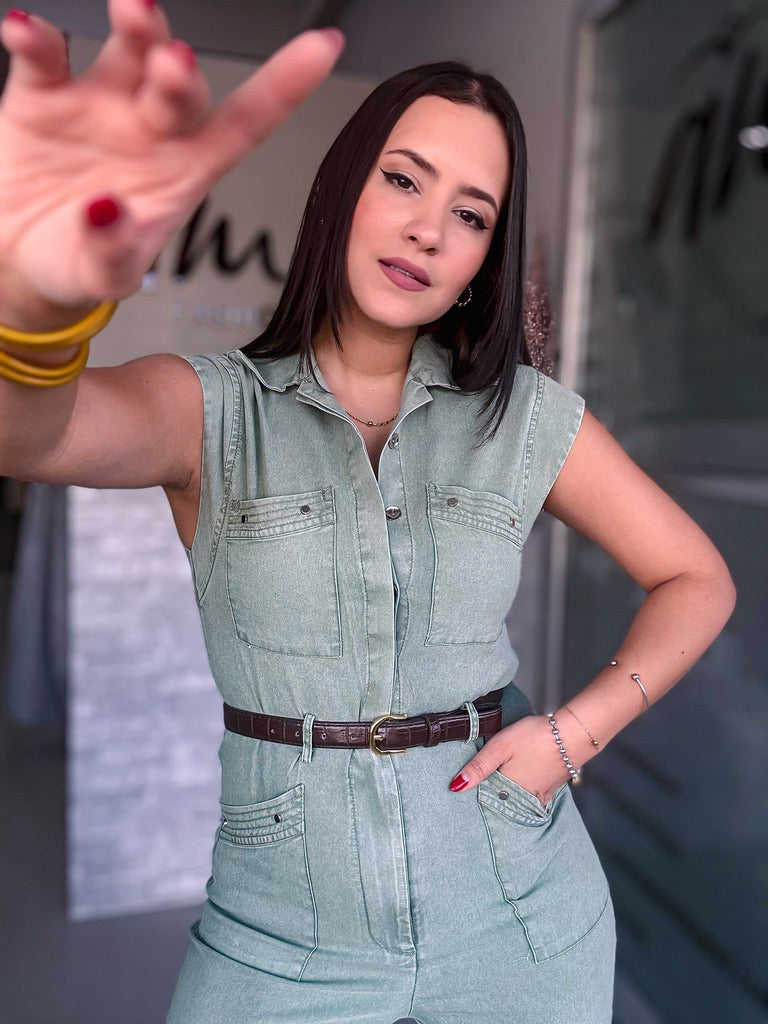 Olive Denim Jumpsuit