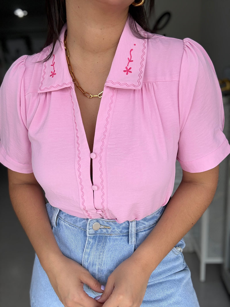 Pink Embroidered Shirt