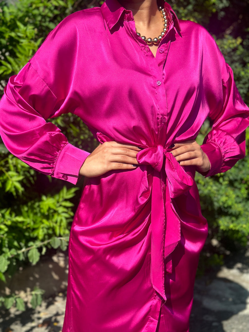 Magenta Satin Dress