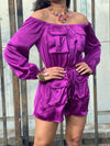 Purple Satin Cargo Romper