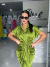 Olive Satin Midi Dress