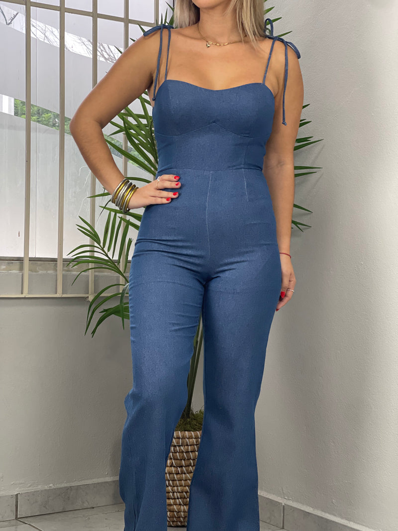 Flare Denim Jumpsuit