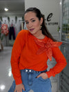 Orange Organza Flower Sweater