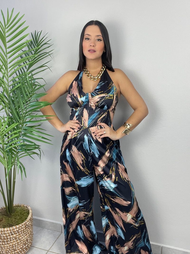 Navy Abstract Jumpsuit