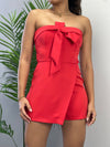 Red Strapless Romper