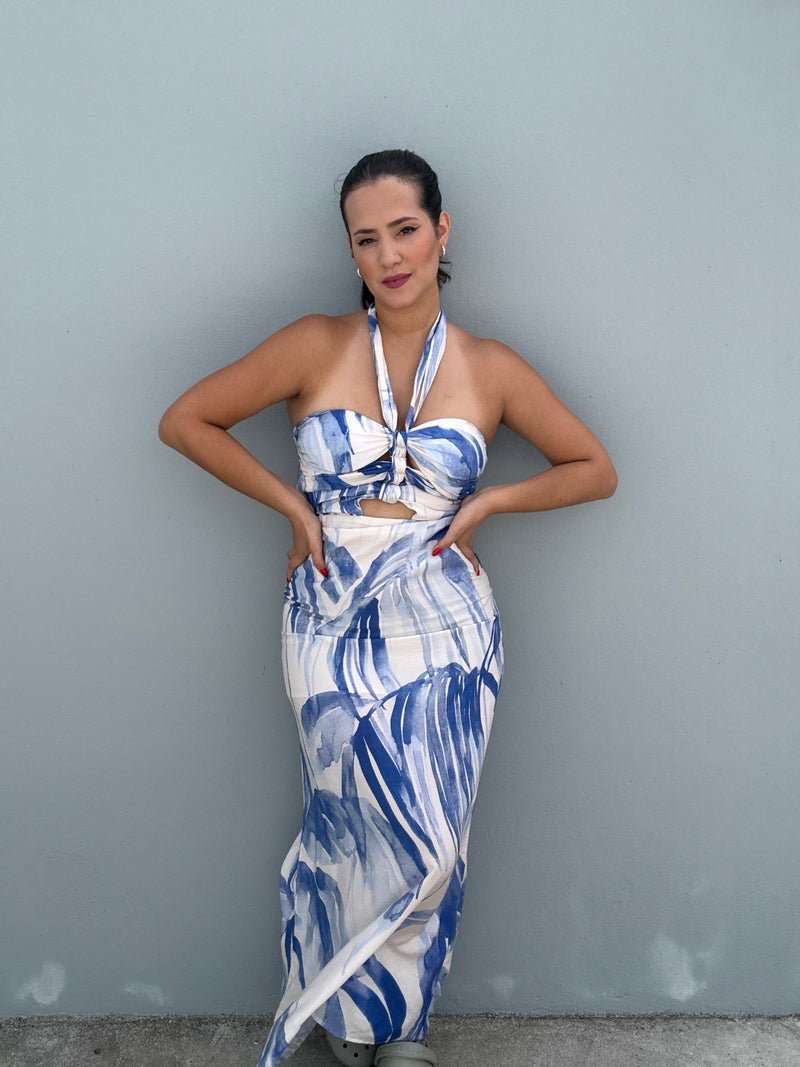 Blue Halter Maxi Dress