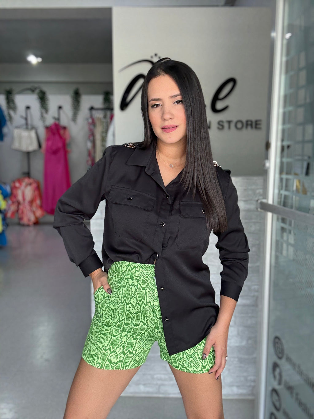 Green Snake Printed Short