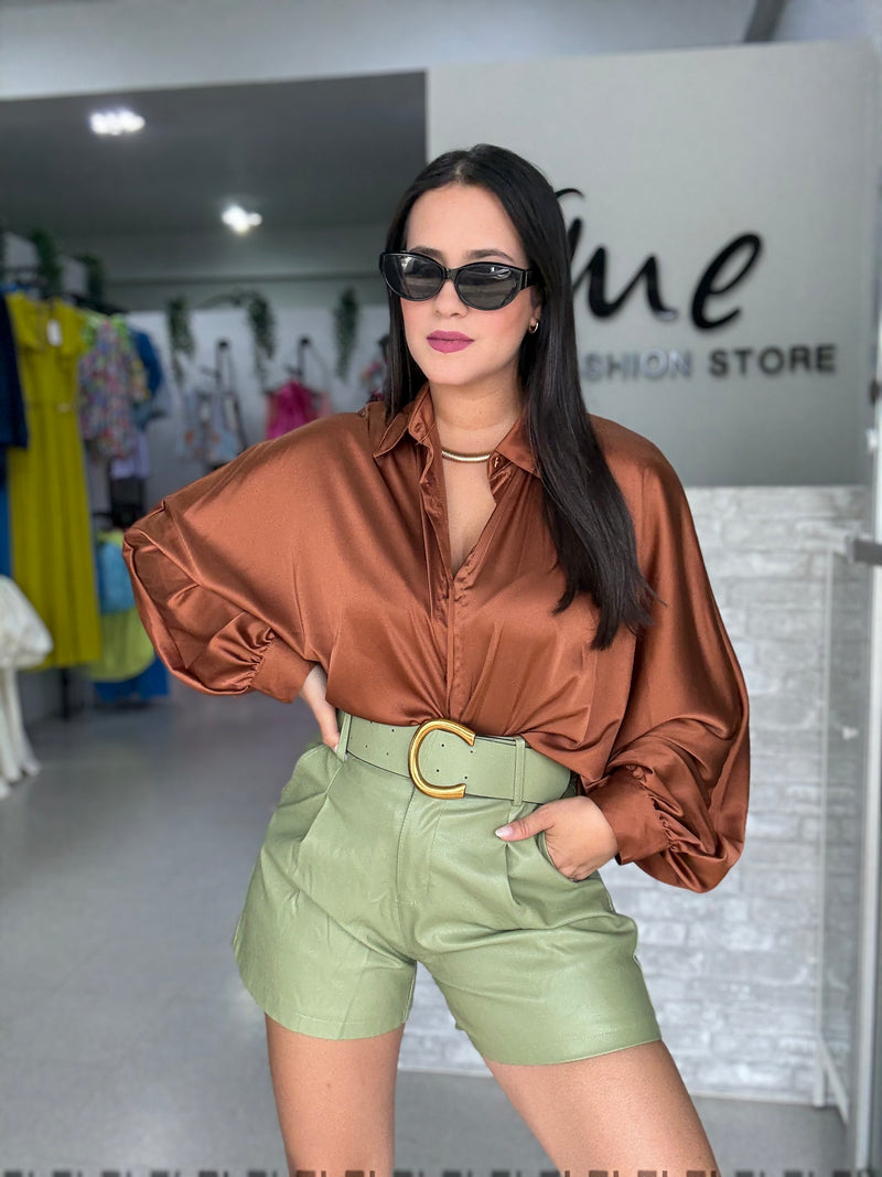 Brown Satin Shirt