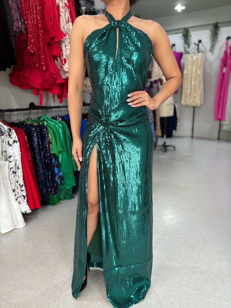 Green Sequins Maxi Dress