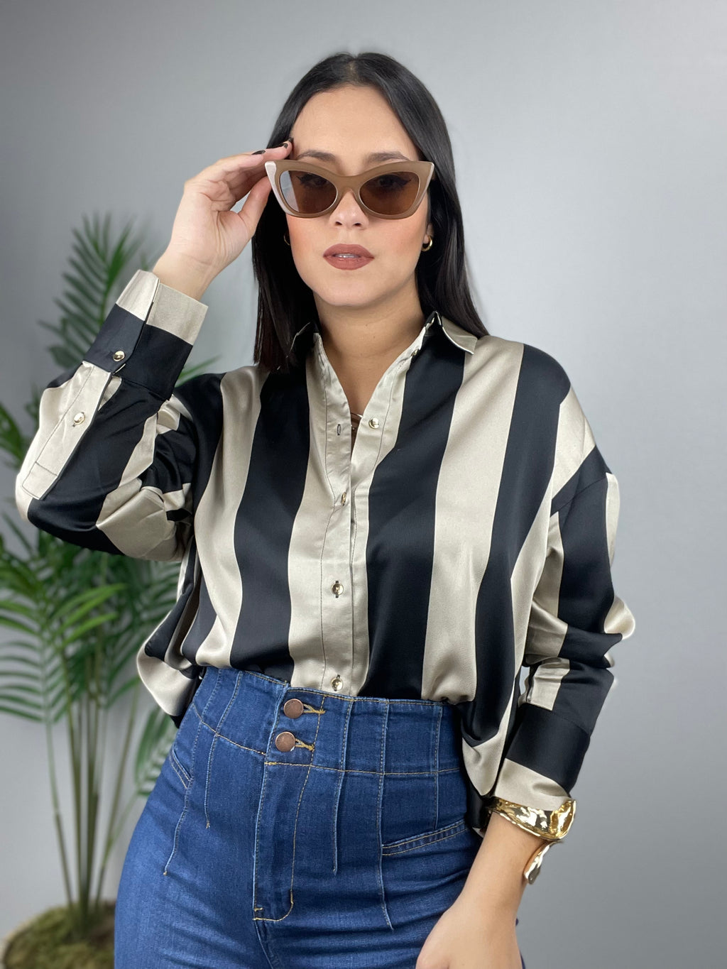 Black and Tan Buttom Blouse