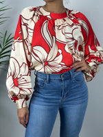 Beige and Red Flowers Blouse