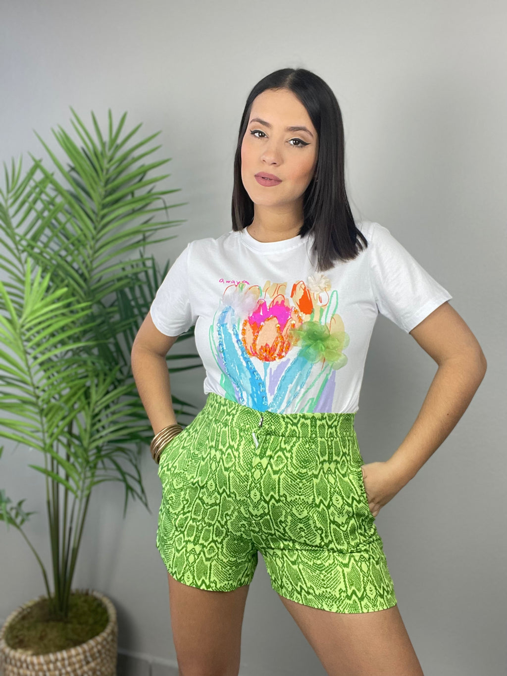 Green Snake Printed Short