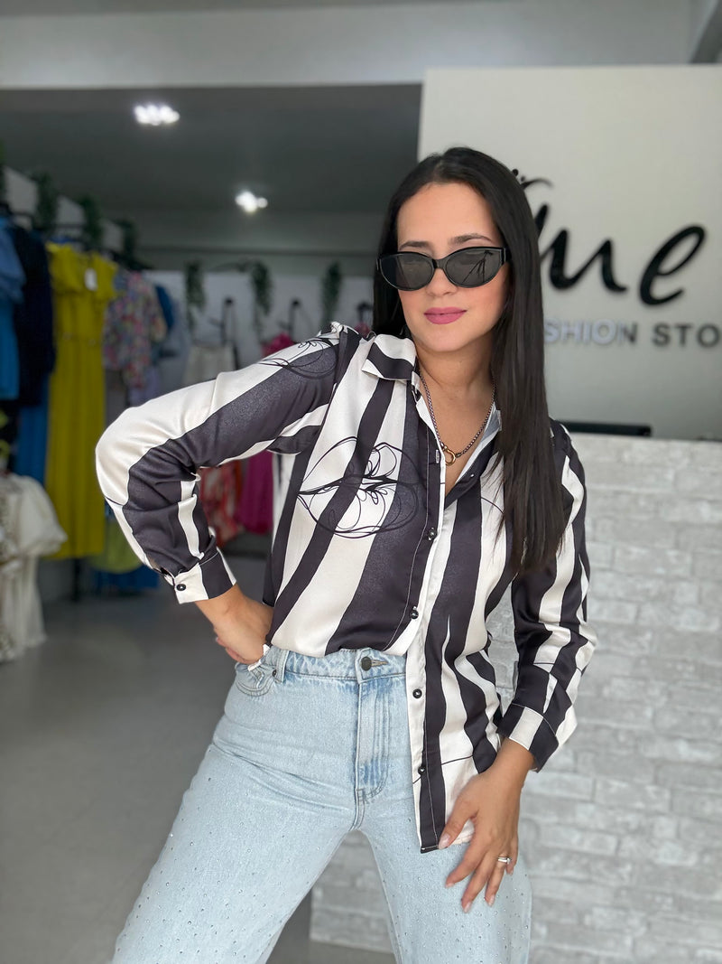 Stripes Printed Black Blouse