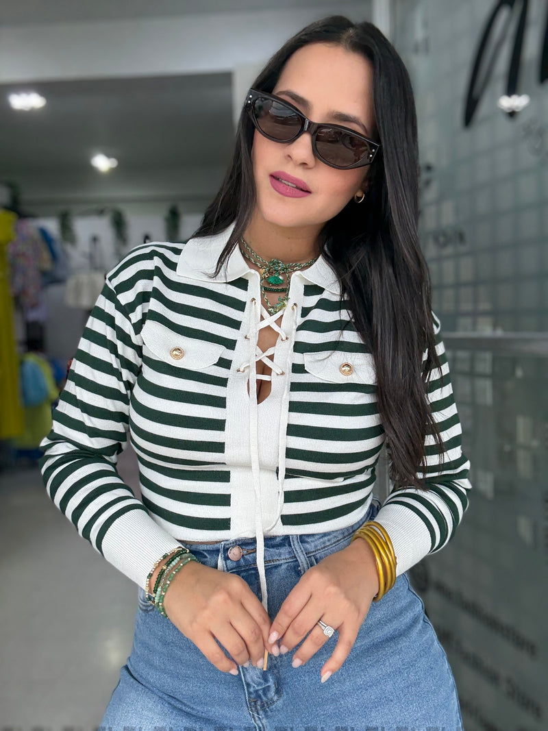 Green Stripes Sweater Top