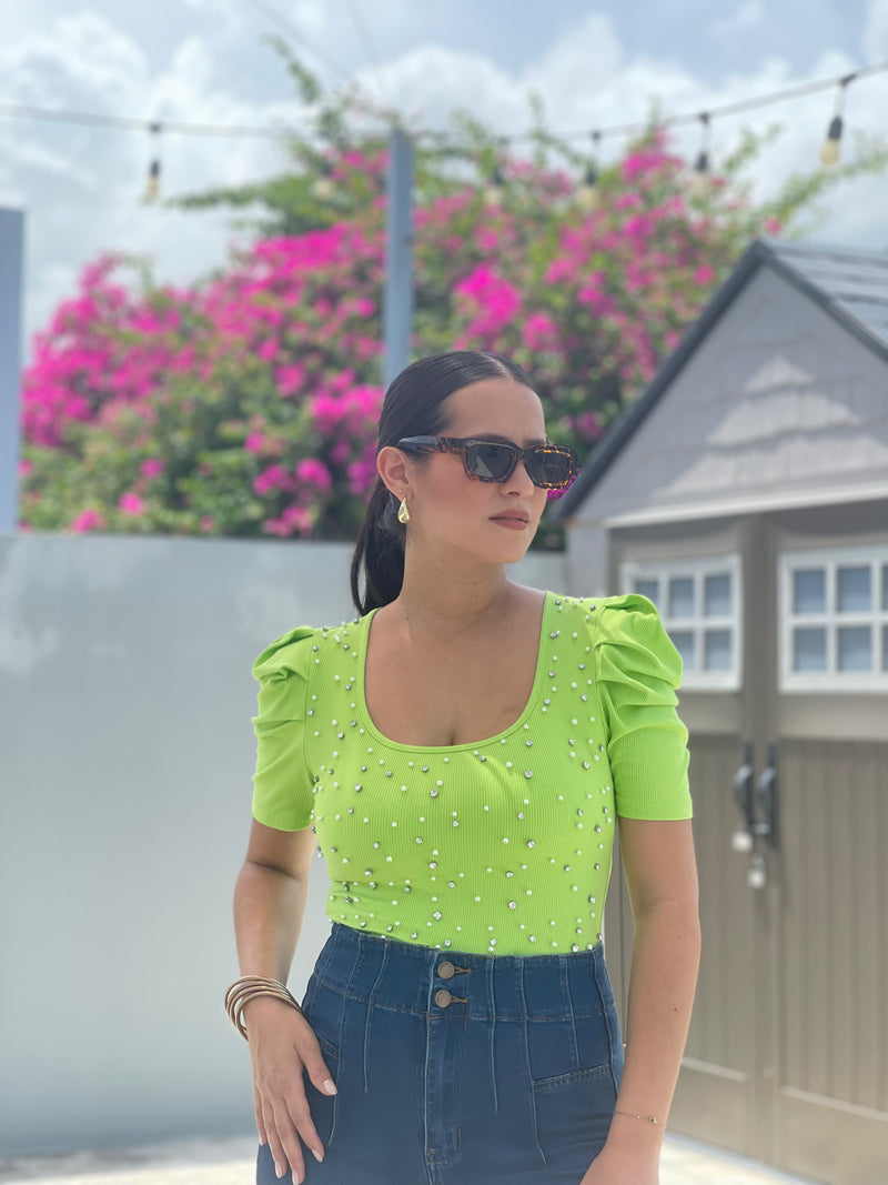 Lime Rhinestones Blouse