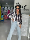 Stripes Printed Black Blouse