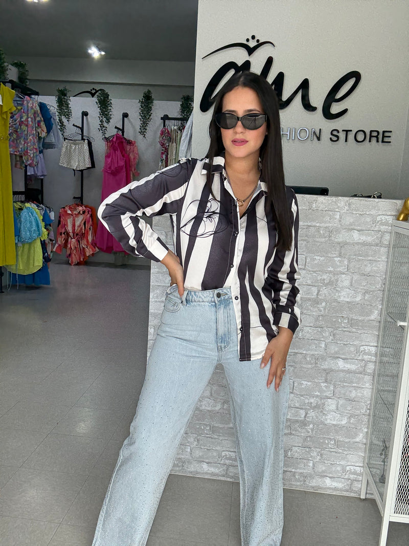 Stripes Printed Black Blouse