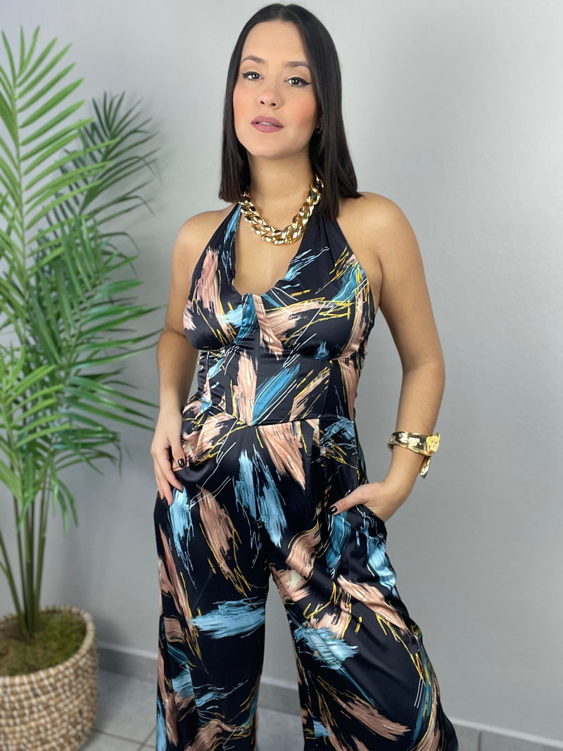 Navy Abstract Jumpsuit