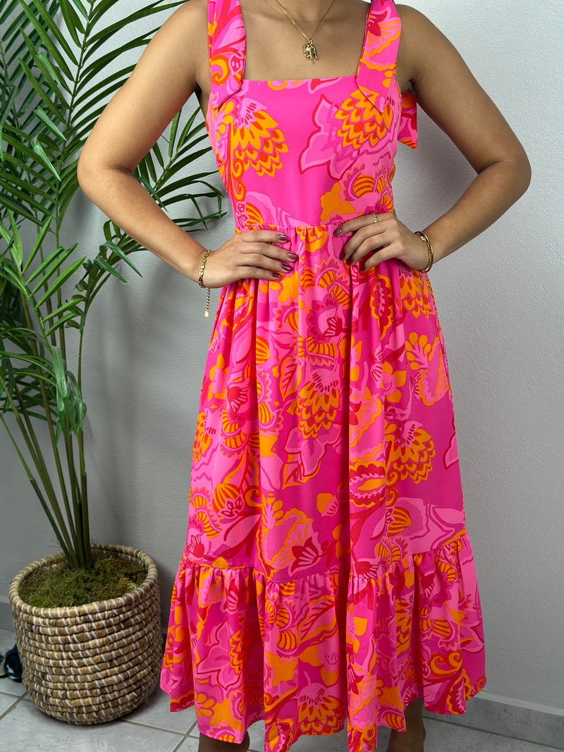 Pink and Orange Midi Dress