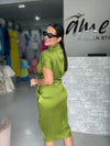 Olive Satin Midi Dress