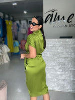 Olive Satin Midi Dress