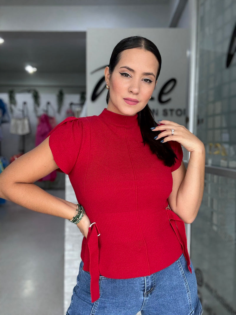 Tulip Sleeve Red Sweater