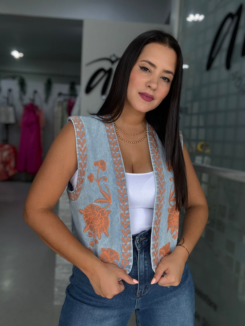 Embroidery Denim Vest
