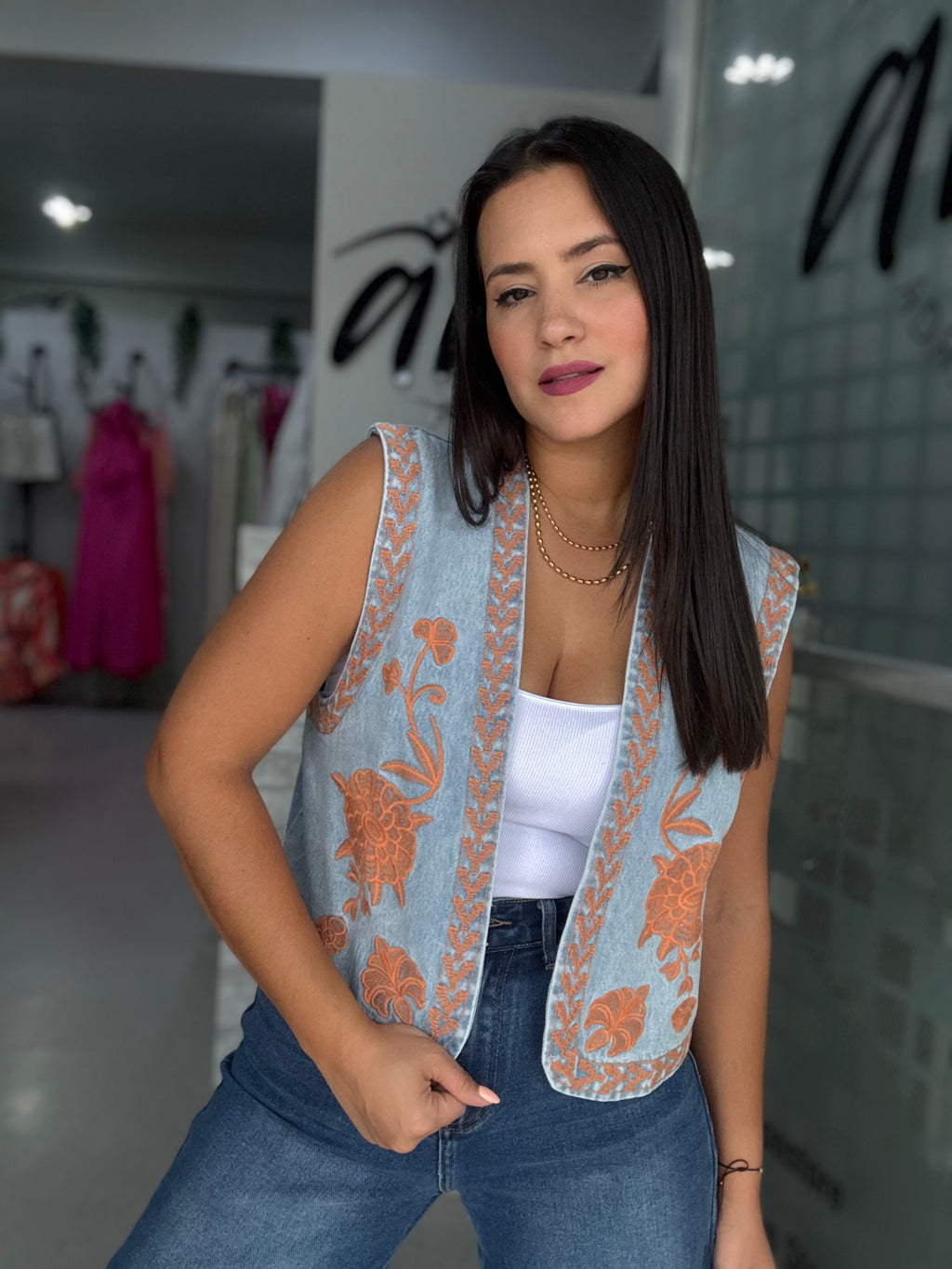 Embroidery Denim Vest