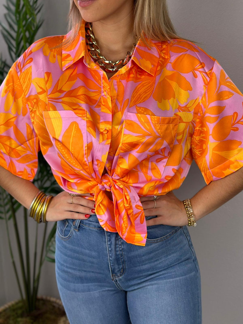 Multi Orange Satin Blouse