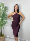 Wine Satin Midi Dress