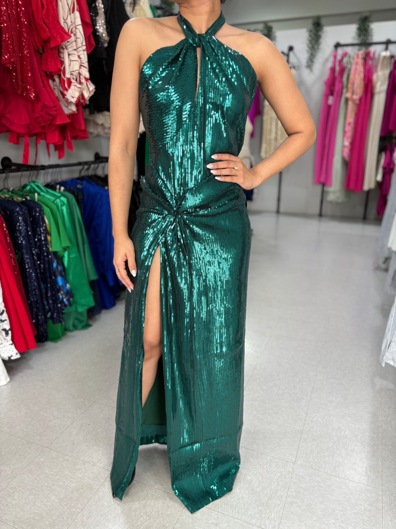 Green Sequins Maxi Dress