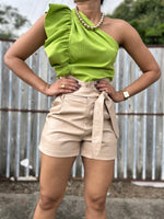 High Waisted Beige Leather Short