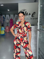 Red Floral Satin Set
