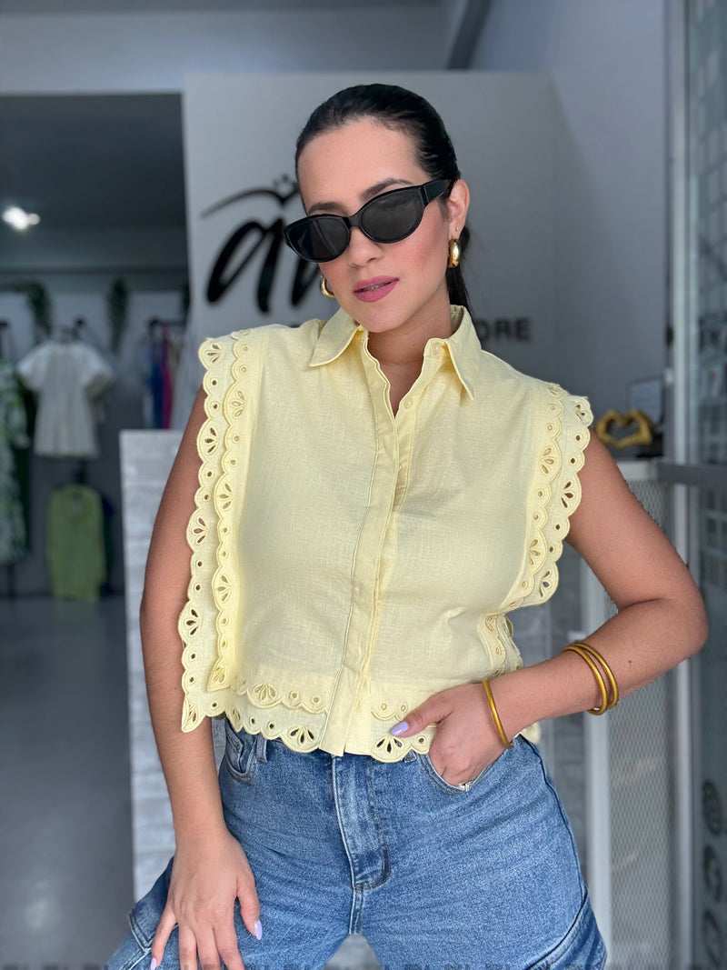 Yellow Lace Buttom Top