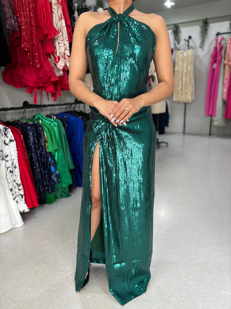 Green Sequins Maxi Dress