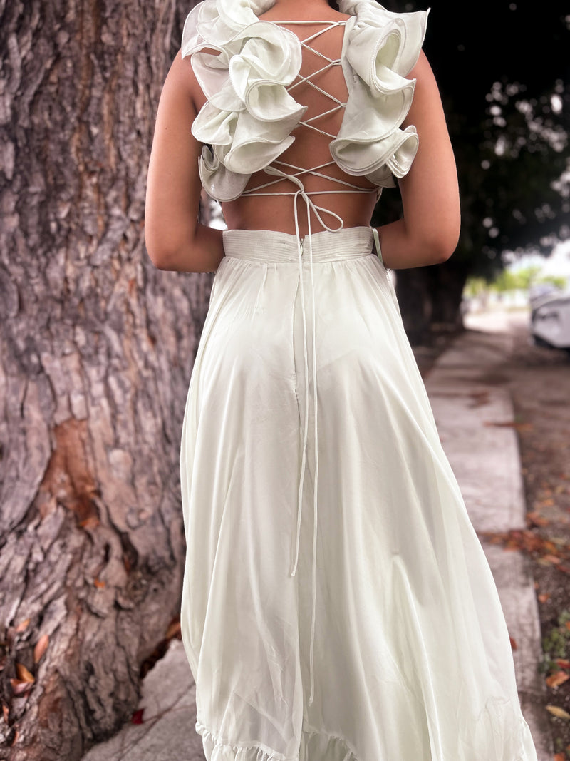 Sage Ruffles Maxi Dress