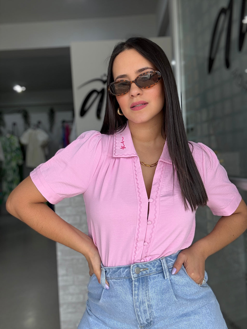 Pink Embroidered Shirt