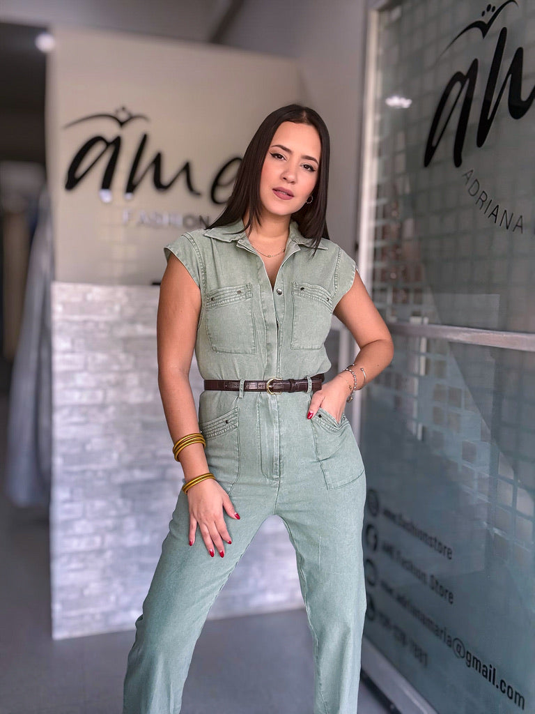 Olive Denim Jumpsuit