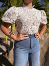 White Puffy Guipure Top