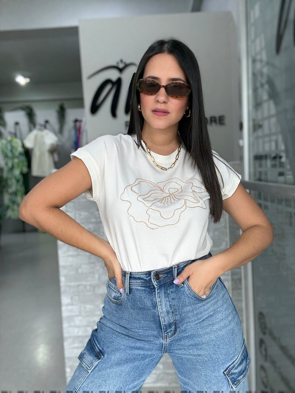 Beige Flower T-Shirt