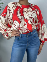 Beige and Red Flowers Blouse