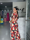 Red Floral Satin Set