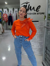 Orange Organza Flower Sweater